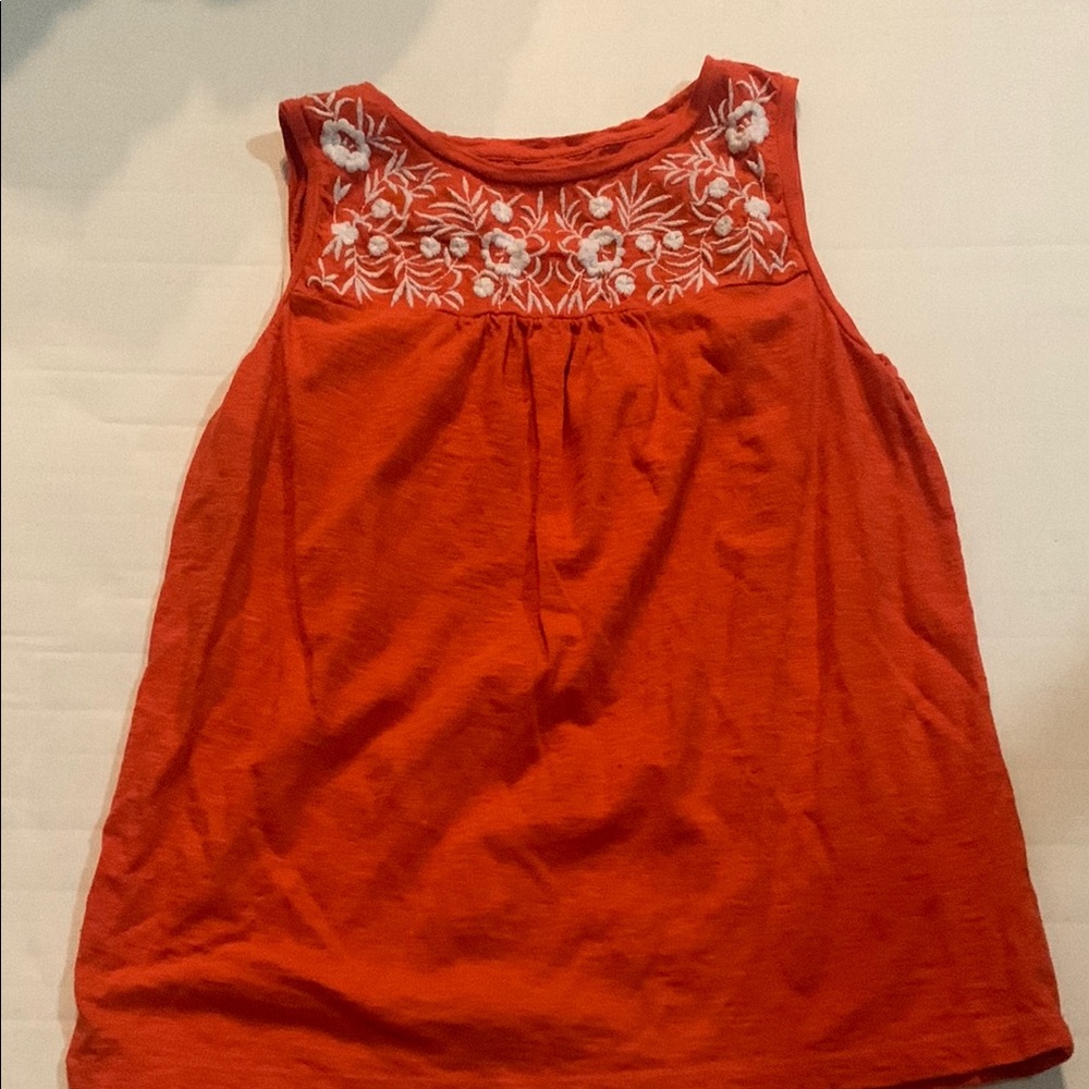 Orange Talbots Sleeveless Top with White Floral Embroidery
